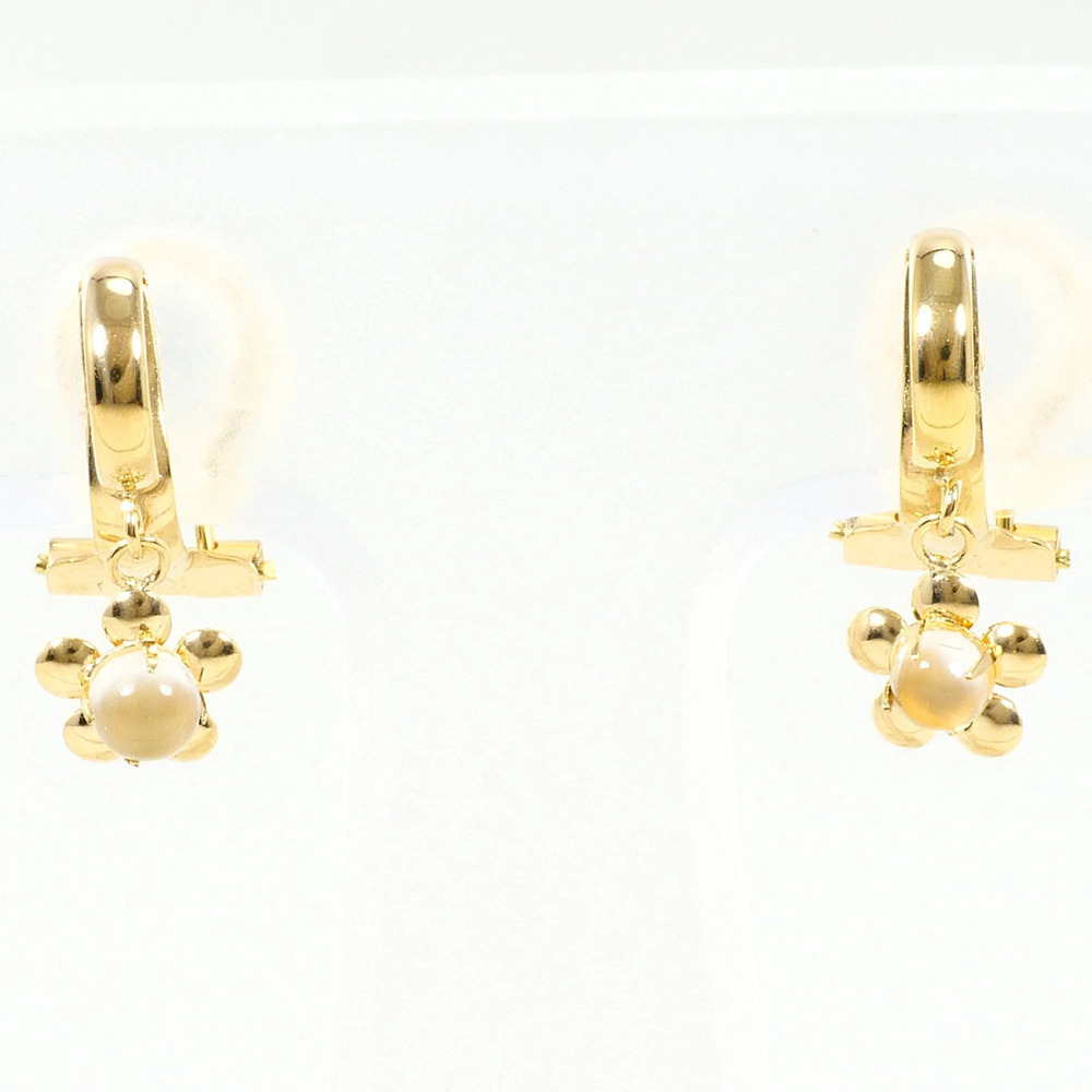 18K (18-karat) Yellow Gold Earrings with Moonstone, Total Weight 1.0g, Jewelry